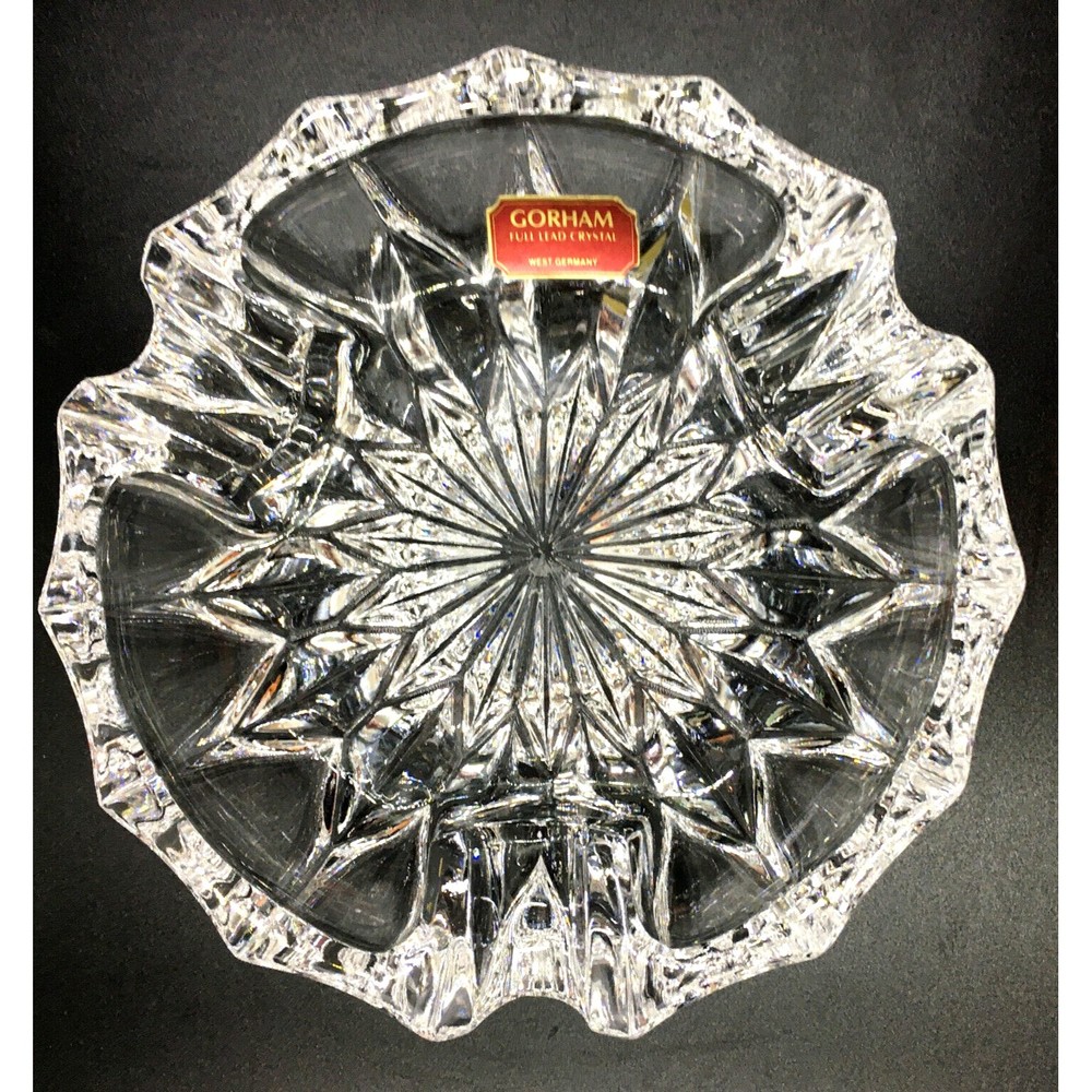 Gorham Crystal Full Lead Cut Glass Ashtray 6" Heavy Vintage Unused West Germany - Picture 7 of 10